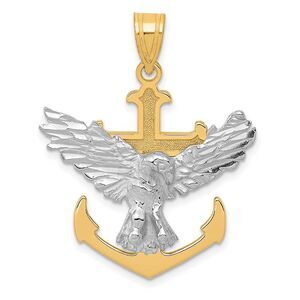 14k Two Tone Gold Mariner's Cross & Eagle Pendant, 28 x 35mm
